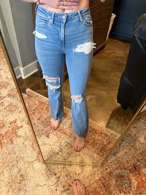 American Eagle Outfitters Light Blue Distressed Flare Jeans